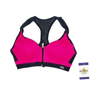Victoria's Secret Sport 34B Hot Pink Front Zip Sports Bra Racerback Athletic